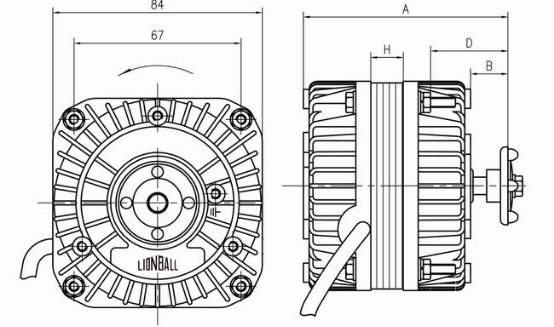 冷柜罩极电机YJF5-34外形尺寸图
